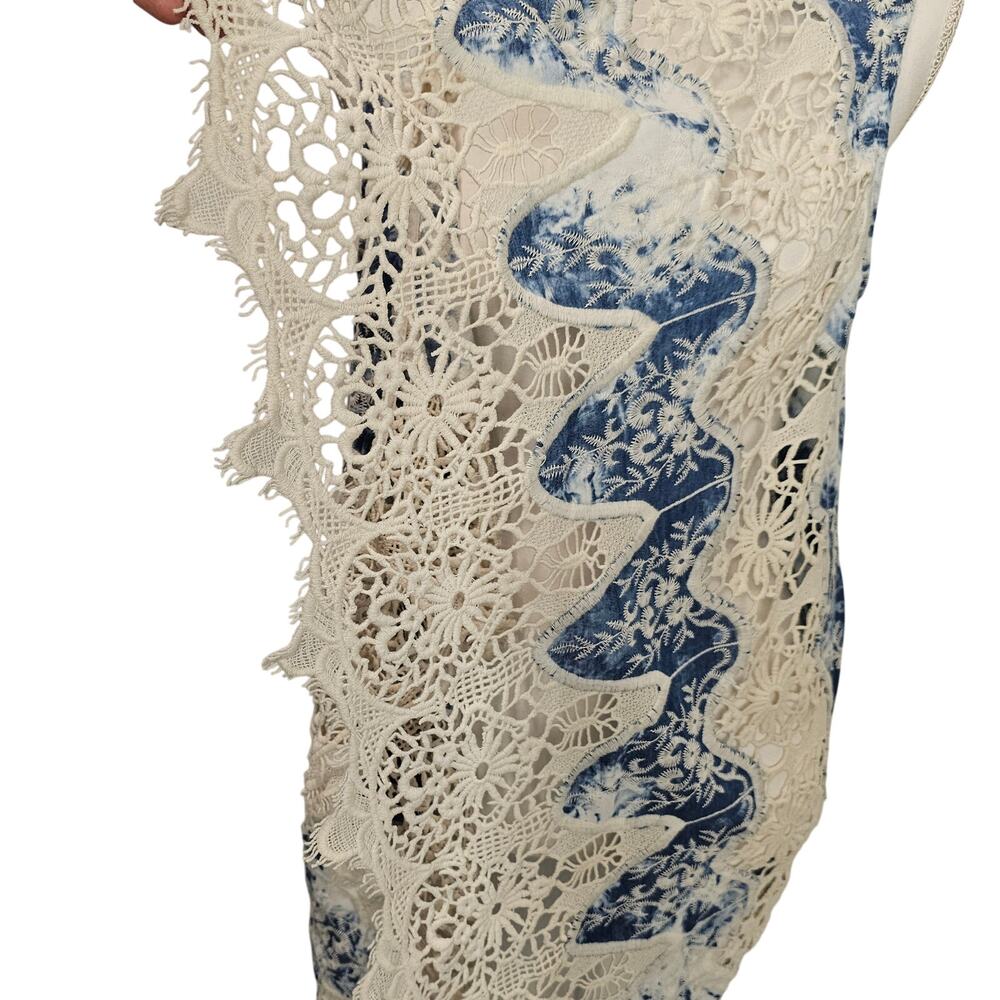 Chicos Hippie Tie Dye Blue Boho Lace Embroidered Festival Open Vest Size‎ Large - Picture 5 of 9